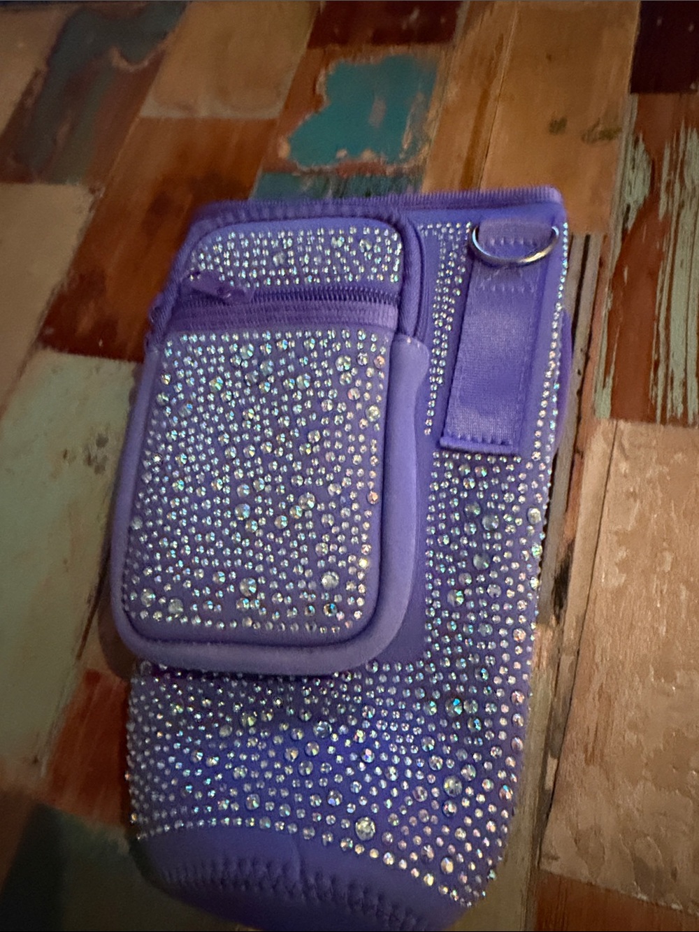 Purple Rhinestone Water Bottle Pouch Case - Stylish Hands-Free Accessory